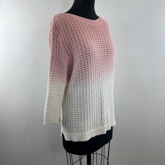 VENUS Pink White Sweater Dip-Dye Boat Neck 3/4 Sleeve Drop Shoulder Size Large L - Picture 3 of 8